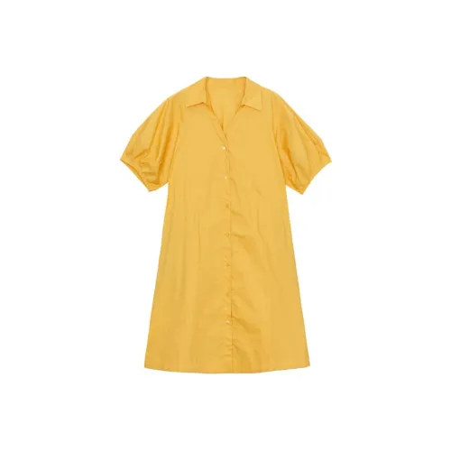MIIDII Earth Yellow Женские Короткие Платья с Рукавами