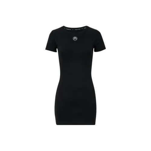 Marine Serre SS24 Короткое Платье с Короткими Рукавами Женское Черное