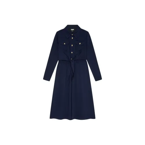 DKNY Длинное платье с длинными рукавами женское темно-синее