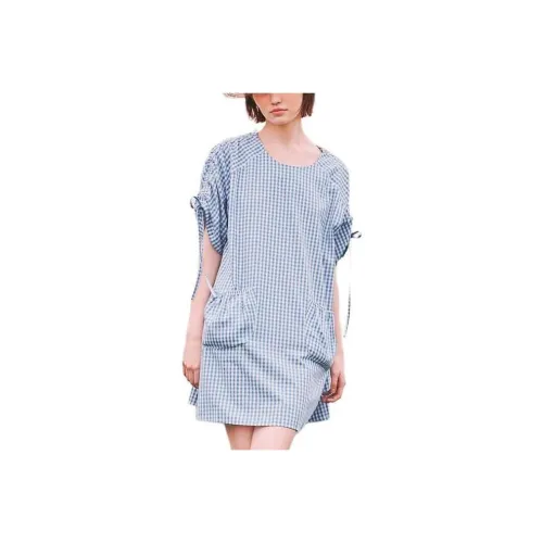 RONRON Blue Женские Короткие Платья с Рукавами