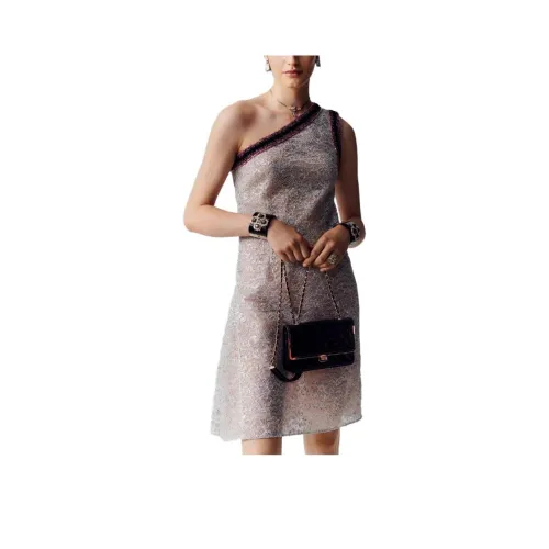 CHANEL Без рукавов Платье Женское Серебристое