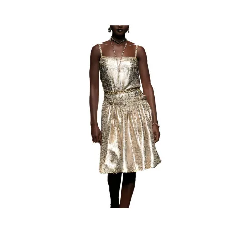 CHANEL SS23 Без рукавов Платье Женское Золотое