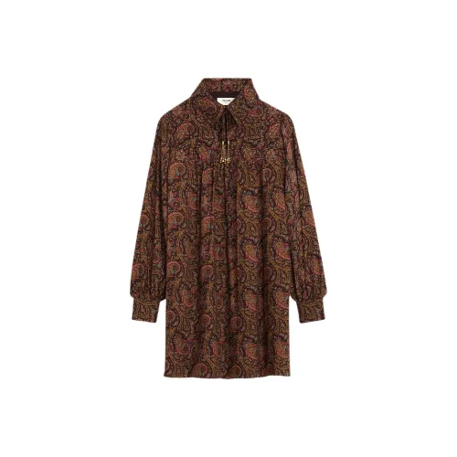 CELINE Длинное платье с длинными рукавами женское темно-коричневое