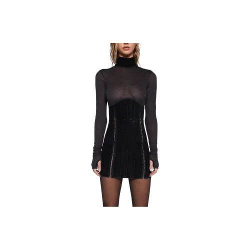 Dolls Kill DARKER WAVS Pitch CORSET Мини Платье Длинный Sleeved Платье Женские Черный