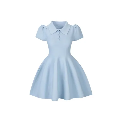 JOSR Короткий рукав Платье Женское Синее