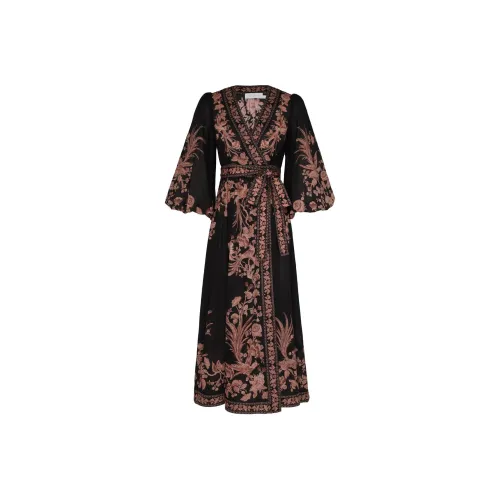 Zimmermann SS24 Длинное платье с длинными рукавами женское черное