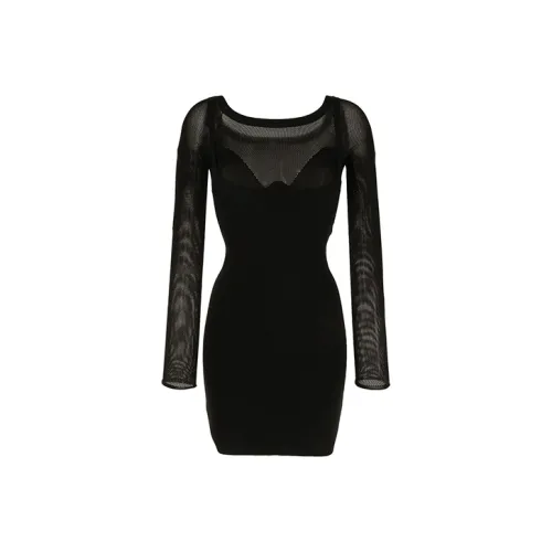 DION LEE Черное Женское Длинное Платье с Рукавами