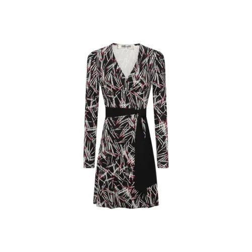 Diane von Furstenberg Черное Женское Длинное Платье с Длинными Рукавами