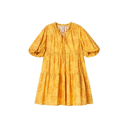 MASFER.SU Короткий рукав Платье Женское Оранжевое Барби