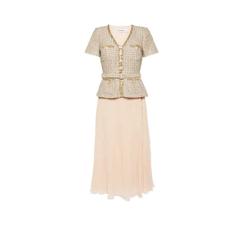 Self Портрет Короткий рукав Платье Женское Золотое