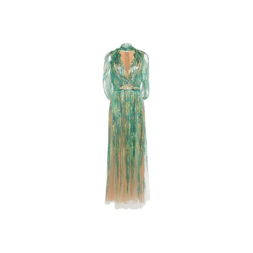 ELIE SAAB Бирюзовый Женские Длинные Платья с Длинными Рукавами