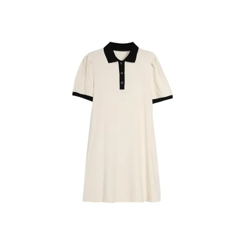 SETIROM Короткий рукав Платье Женское Экрю