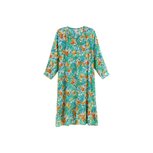 PUKKA Длинное платье с длинными рукавами женское зеленое