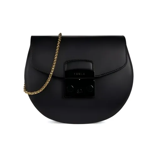 Furla Metropolis Collection Телячья кожа Седло Сумка Сумка через плечо Мини Женская Черная