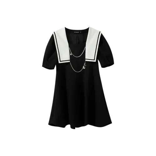 YUMOMO STAR Короткий рукав Платье Женское Черное