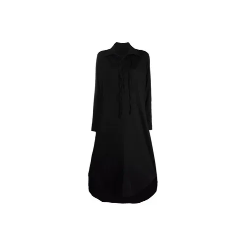Yohji Yamamoto Черные Женские Длинные Платья с Длинными Рукавами