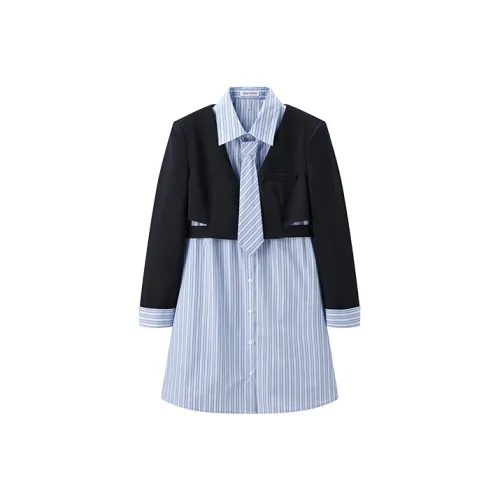 PEACEBIRD Темно-синий Женские Длинные Платья с Рукавами