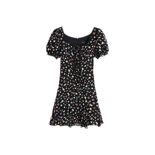 BEBE SS24 Короткий рукав Платье Женское Черное Многоцветное