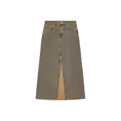 GANNI Деним Длинная Юбка Женская Зеленая