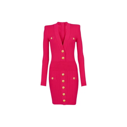 BALMAIN Розовые Женские Длинные Платья с Рукавами