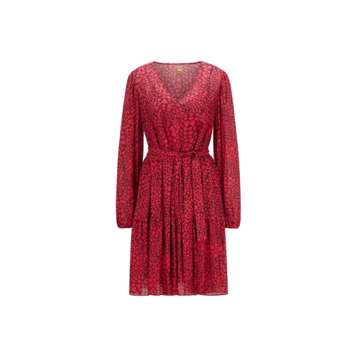 HUGO BOSS Red Женские Длинные Рукава Платья