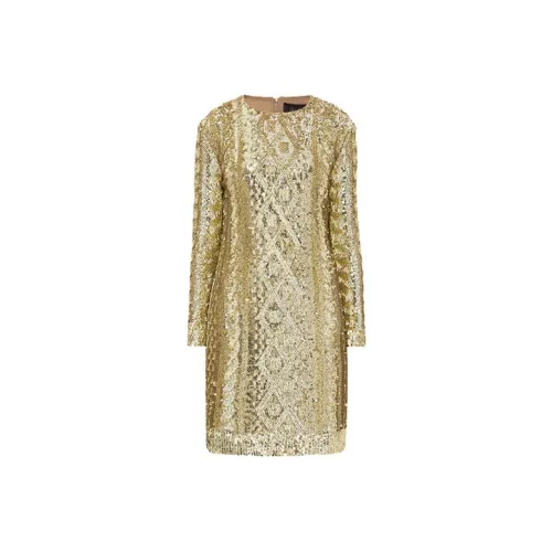 MaxMara Длинное платье с длинными рукавами женское золотое