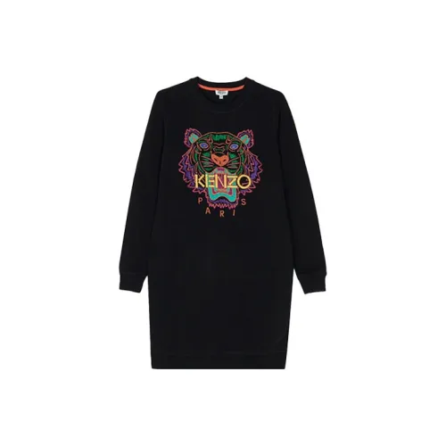 KENZO Черное Женское Длинное Платье с Рукавами