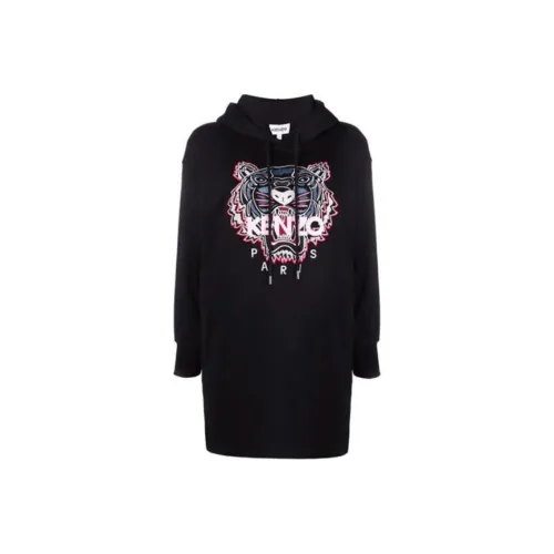 KENZO Черное Женское Длинное Платье с Рукавами