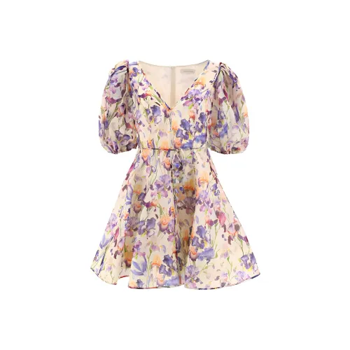 Zimmermann Желтые Женские Короткие Платья с Рукавами