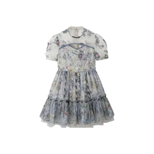 LULUALWAYS Blue Женские Короткие Платья с Рукавами
