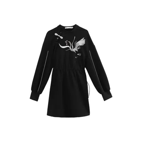 JK&JS Черное Женское Длинное Платье с Рукавами