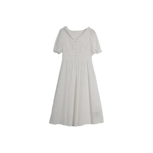 SETIROM Короткий рукав платье женский белый