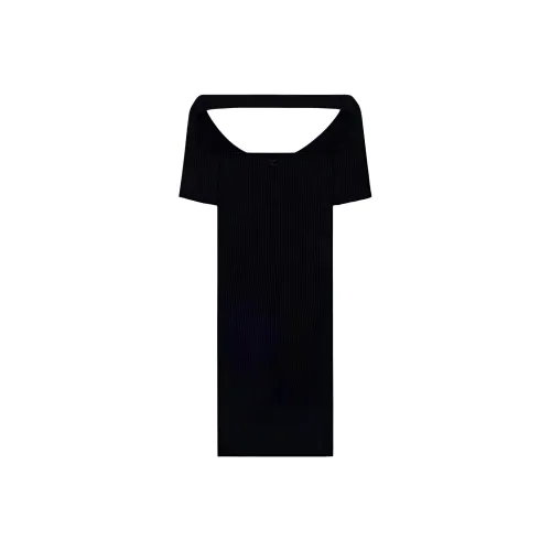 COURREGES SS24 HYPERBOLE Ребро KNIT Мини Платье Короткий Рукав Платье Женское Черное