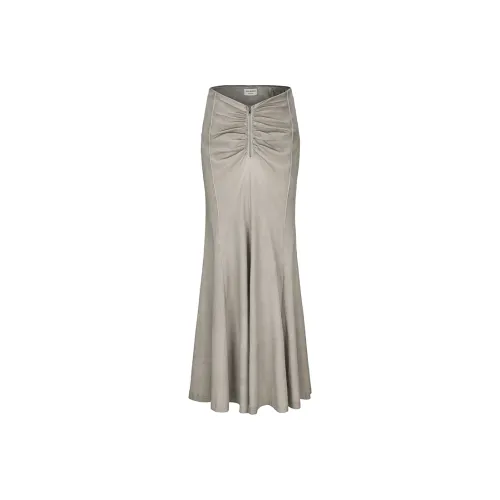 VANN VALRENCÉ Denim Long Skirt Women's Distressed Gray