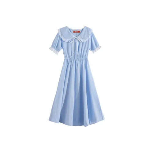 RTNH Короткий рукав Платье Женское Светло-синий