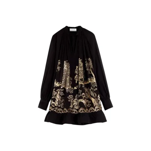 Lanvin Черное Женское Длинное Платье с Рукавами