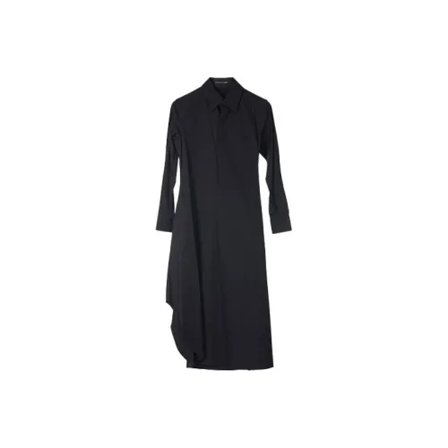 Yohji Yamamoto Черные Женские Длинные Платья с Длинными Рукавами