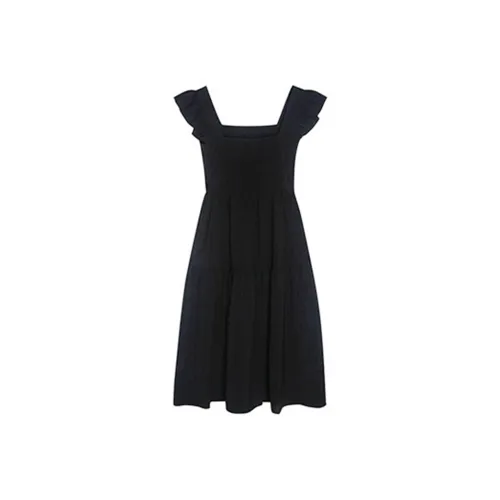 Mu Qingqing Короткий рукав Платье Женское Черное