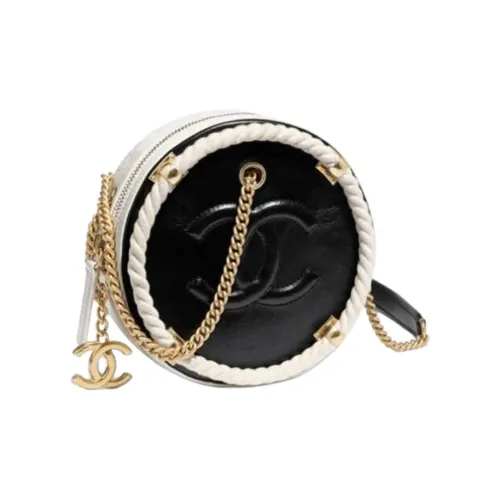 CHANEL Телячья кожа с хлопком комбинированная круглая сумка сумка через плечо женская черный белый