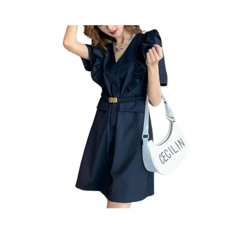 Wbwq Короткий рукав Платье Женское Темно-синий