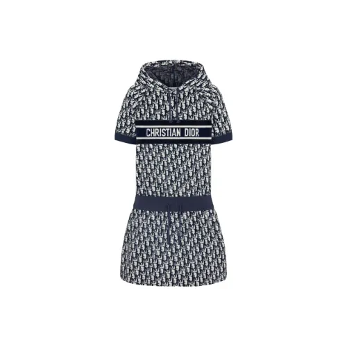 Dior Quarterly New Products Темно-синий Женские Короткие Платья с Рукавами