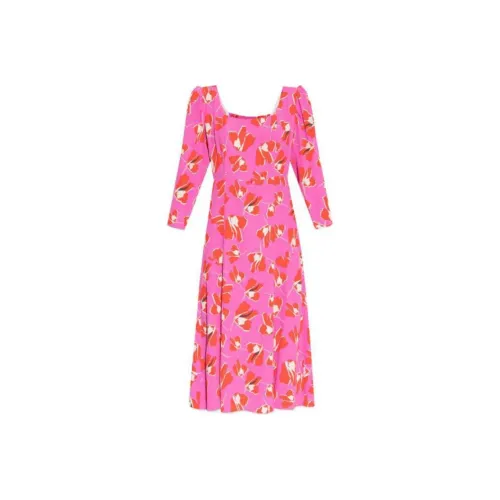 Diane von Furstenberg Розовые Женские Длинные Платья с Длинными Рукавами