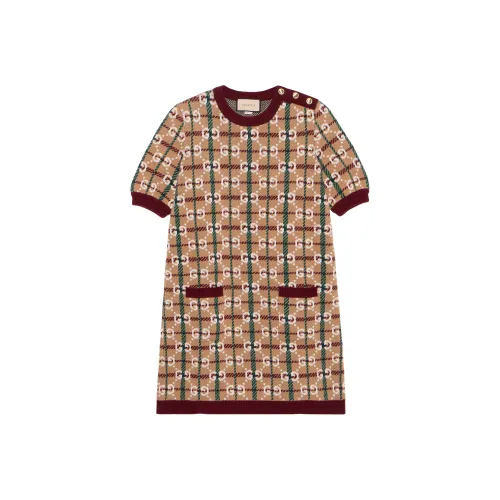 GUCCI Короткий рукав Платье Женское Коричневое