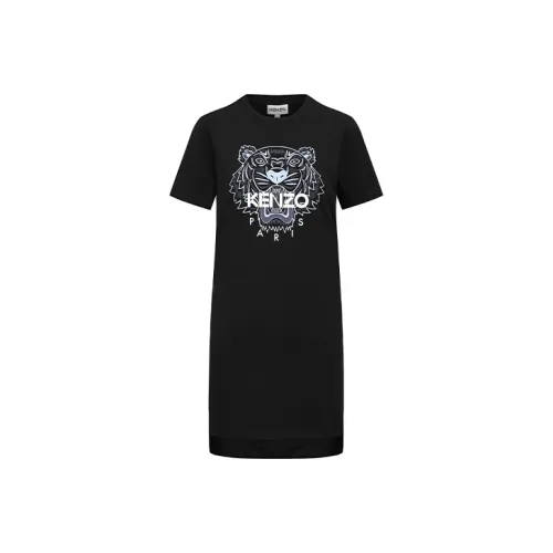 KENZO Classic Tiger Head Черное Женское Короткое Платье с Рукавами
