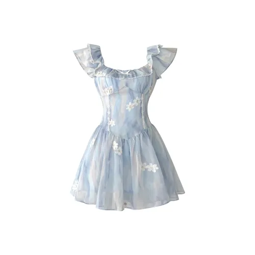 XUANSHU Blue Женские Короткие Платья с Рукавами