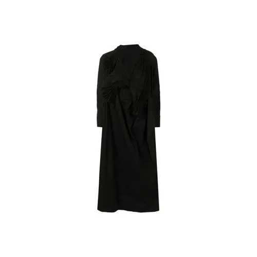 Yohji Yamamoto Черные Женские Длинные Платья с Длинными Рукавами