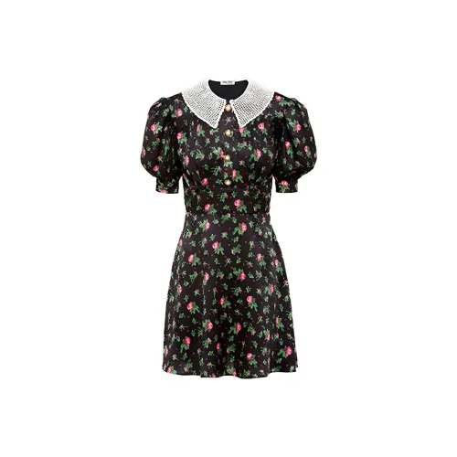 MIU MIU Черное Женское Короткое Платье с Рукавами