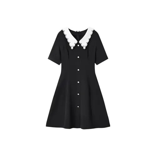 EICHITOO Короткое платье с короткими рукавами женское черная отделка