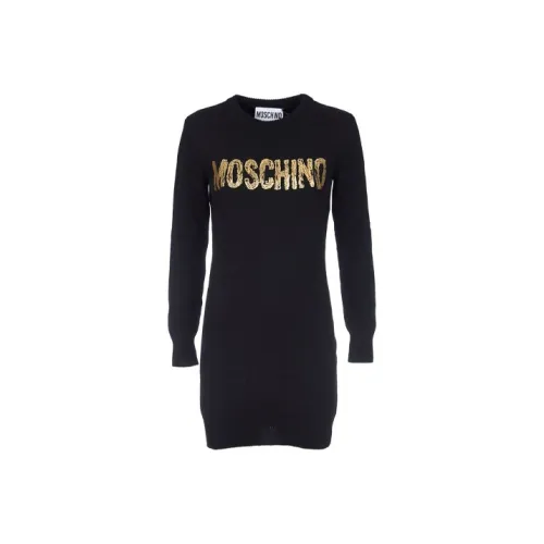 MOSCHINO Черное Женское Длинное Платье с Рукавами
