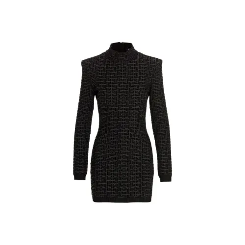 BALMAIN Черное Женское Длинное Платье с Рукавами
